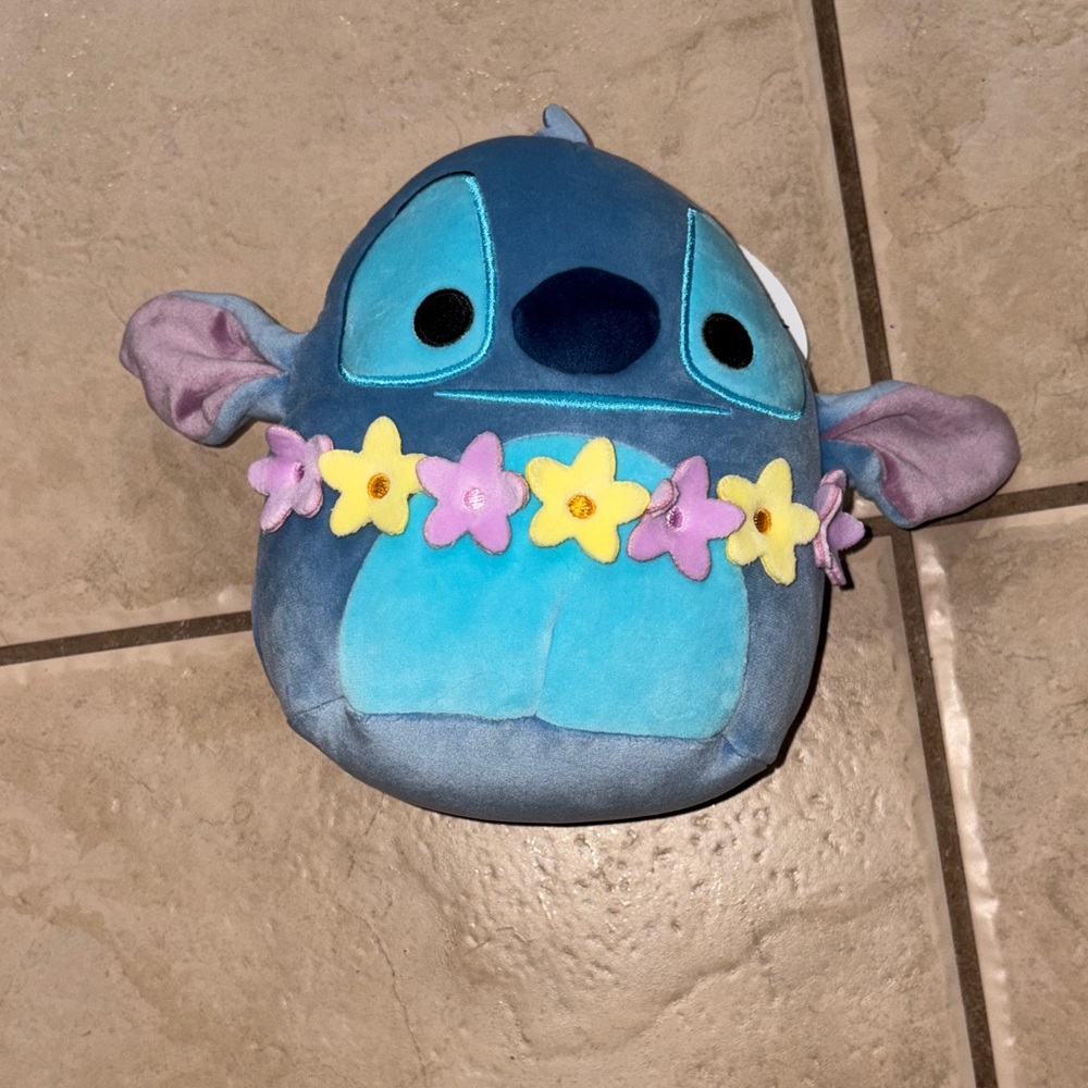 Blue and Purple Stuffed Animal with Floral Necklace-LILO and Stitch